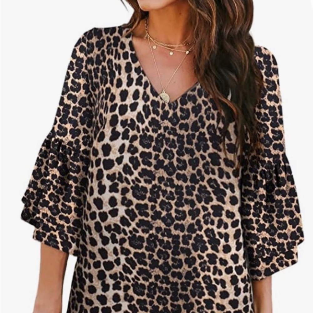 Leopard Print Bell sleeve shirt dress by Belongsi - NWTS